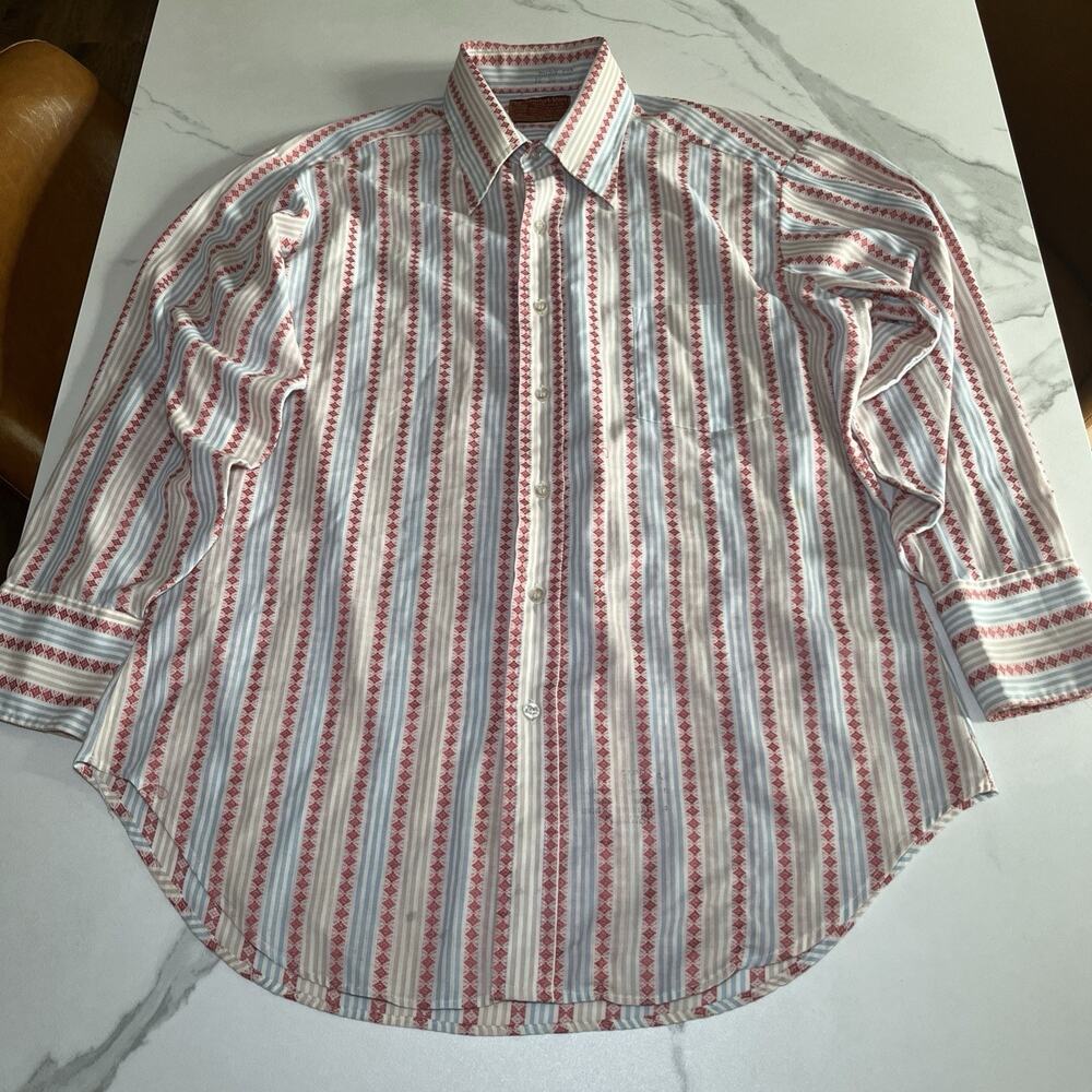 Vintage 70s Sears Kings Road Shop Button Up Shirt Striped Long Sleeve Mens XL